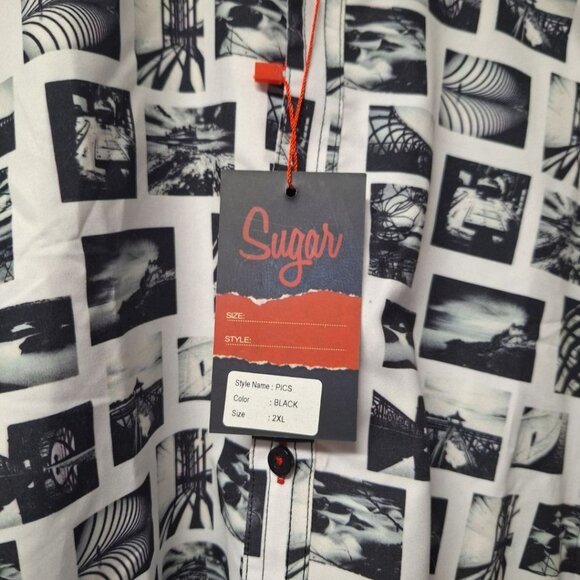 Sugar Sweet Shirt Photos Black White Button Down Collared Mens 2XL - Picture 5 of 9